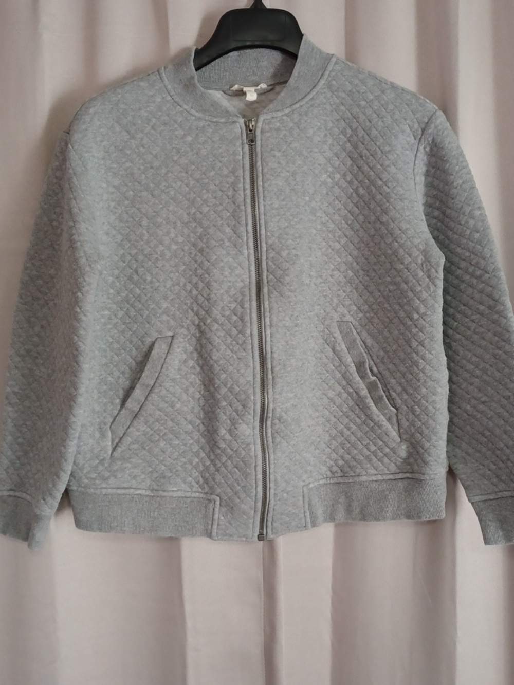 Eileen Fisher Quilted Flight Jacket Organic Cotton Zip Front Pockets Gray Sz S